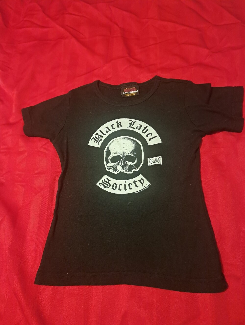 Black Label Women Black Tee with White Skull Graphic